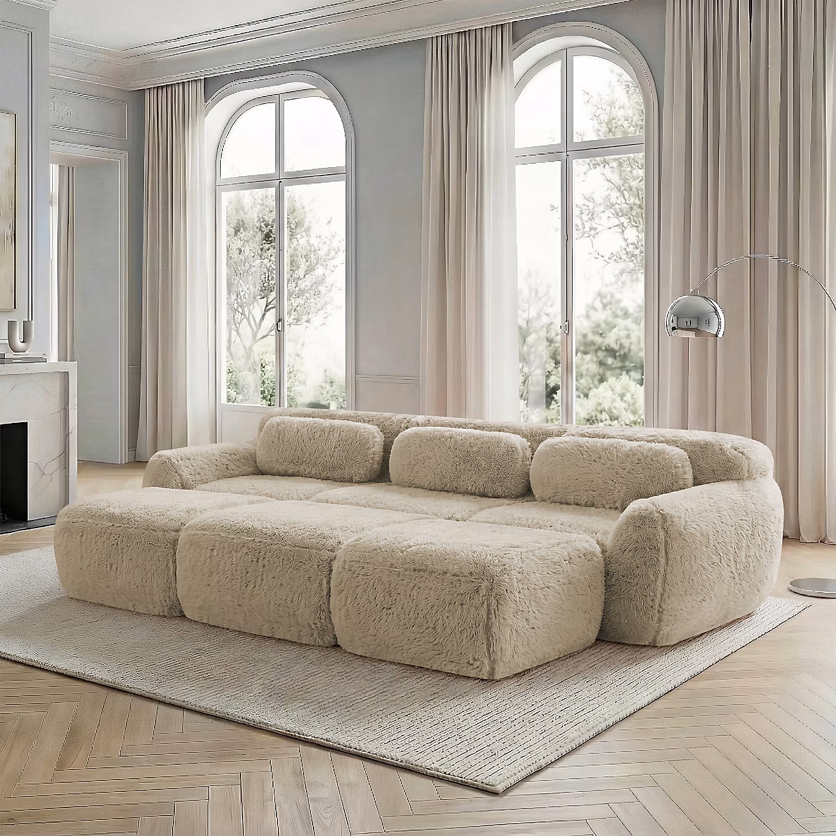 Canapé modulaire sans os | 3 places – 2 – 2x1 – 5m – Hellkhaki – tissu pelucheux doux
