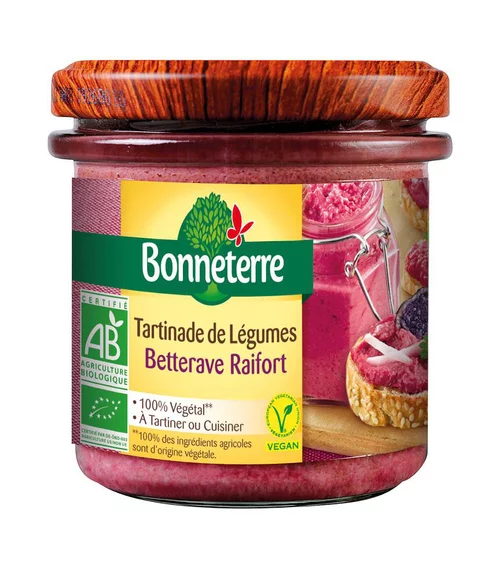 Un indispensable au jardin:Tartinade de légumes bio betterave et raifort 135 g
