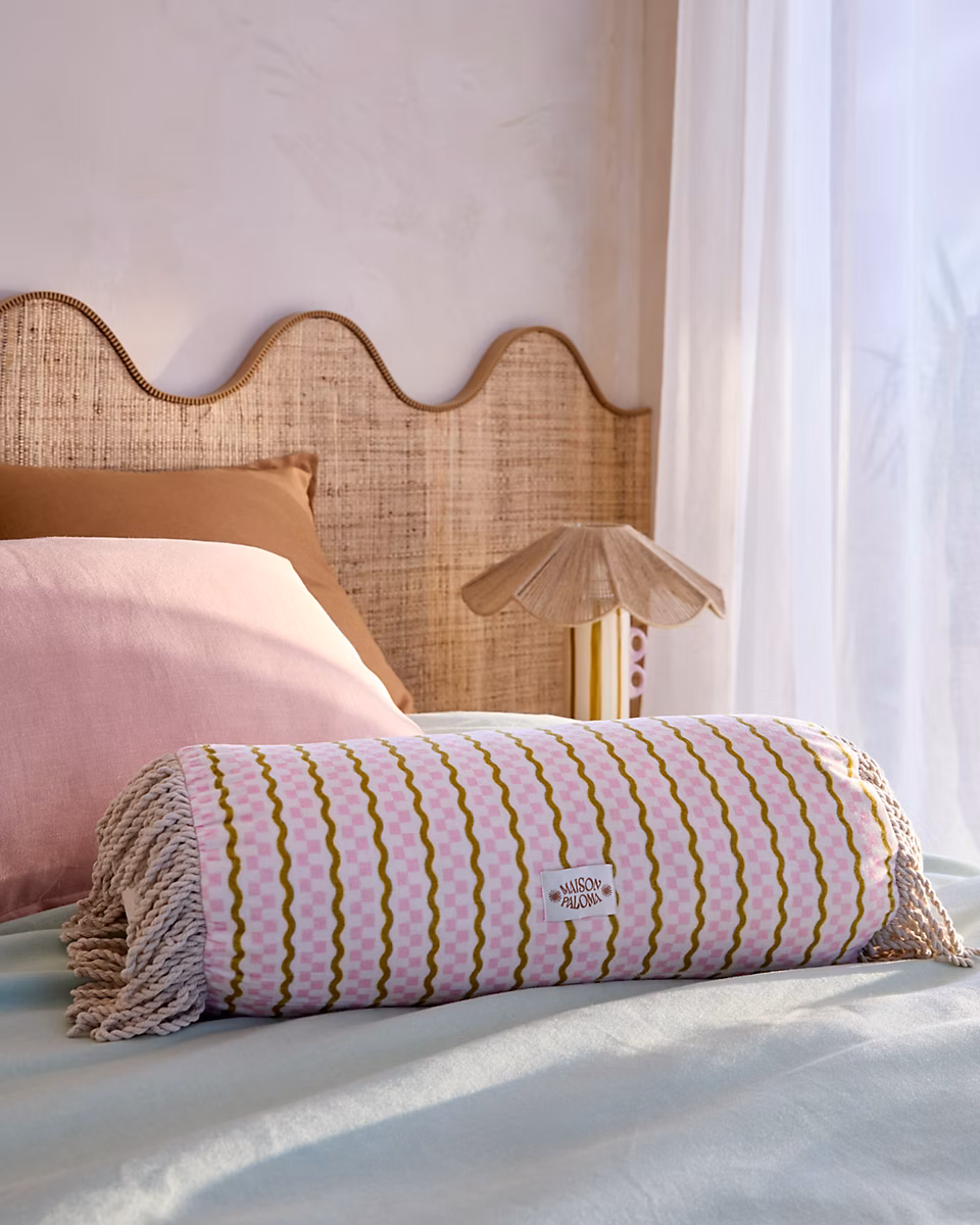 Coussin, plaid et pouf – Coussin traversin coton multicolore 50 cm motifs texturés et franges Maison Paloma x Castorama