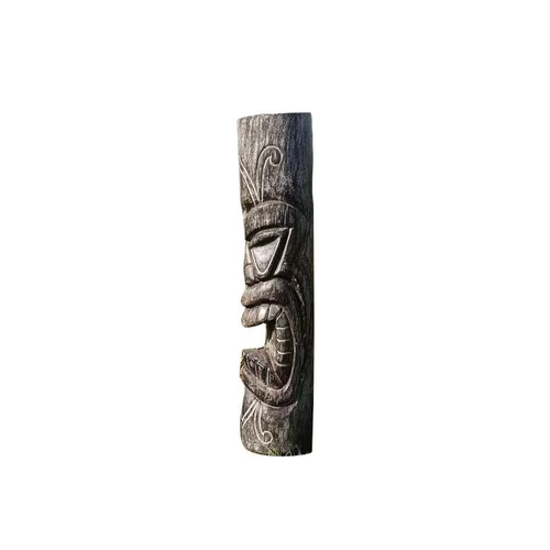 Jardin & nature：Sculpture en bois de cocotier cendré de Tête de Tiki mauri - 50 cm