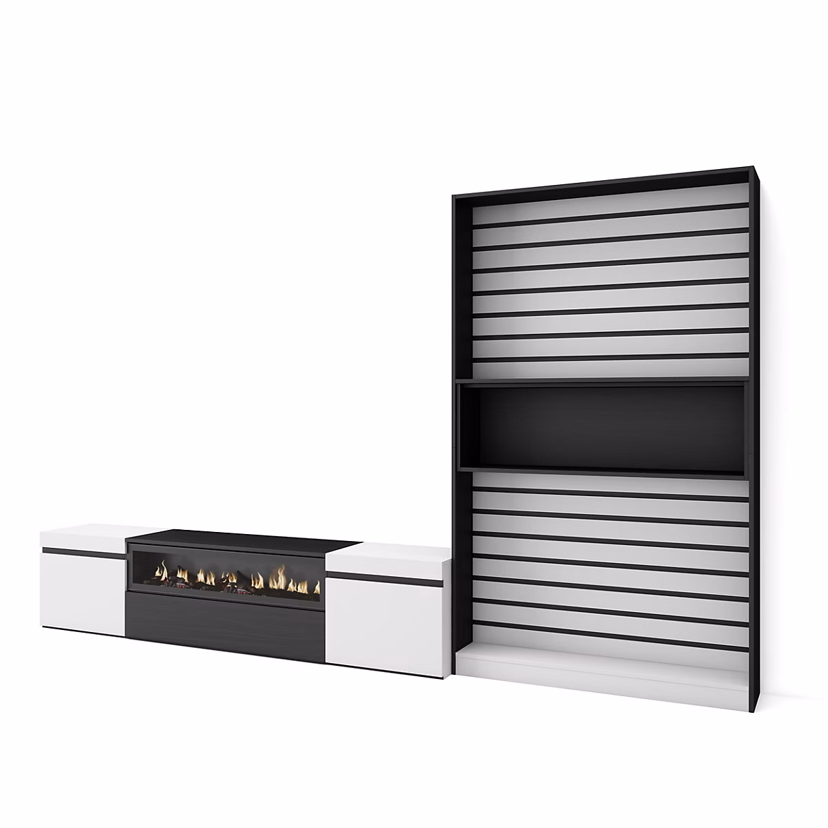Ensemble meuble TV 310 × 35 × 186cm feu led sans chaleur blanc et noir