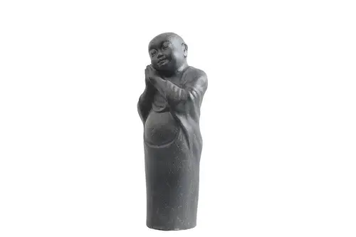 Pratique au jardin:Décoration pour jardin aquatique coloris noir en pierre reconstituée figurine moine debout SEDA - 80 cm