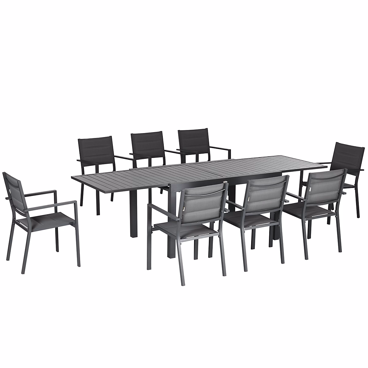 Salon et mobilier de jardin – Ensemble de jardin 8 personnes chaises empilables table extensible 135/270L cm alu. textilène gris