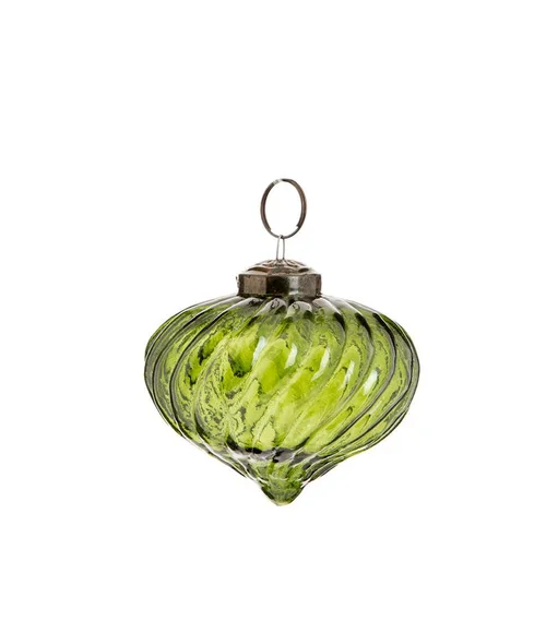 Le petit plus pour l’extérieur:Suspension boule décorative goutte striée coloris vert en métal - Ø 7,5 cm