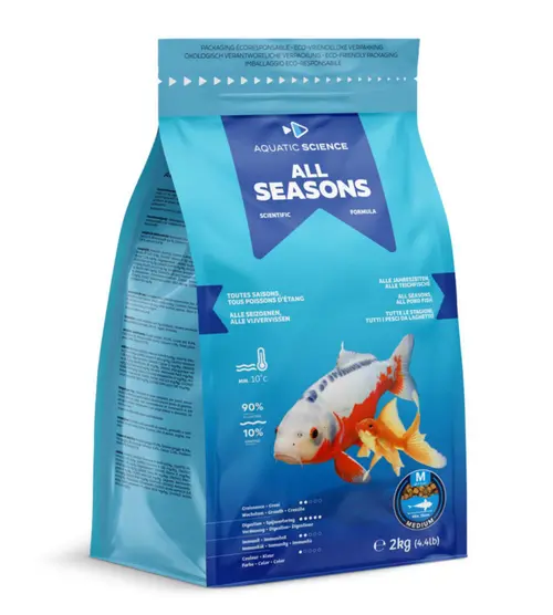 Esprit végétal:Nourriture annuelle pour poisson d'étang de minimum 15 cm de long Aquatic Science All Seasons - Taille M sac de 2 kg
