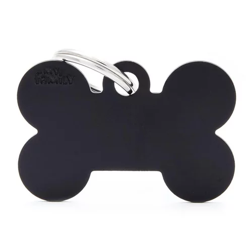 Idéal pour l’extérieur:Médaille basic grand os pour chien en aluminium noir