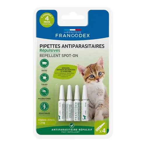 Pour vos envies de jardin:Pipettes antiparasitaires répulsives pour chaton Francodex - 4 x 0,6 ml