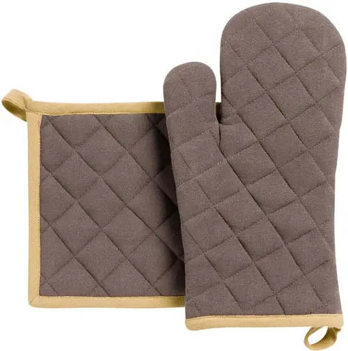 Jardin fonctionnel：Lot gant et manique en coton recyclé coloris café Grace - 32 x 18 cm