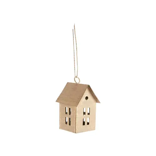 Parfait pour le jardin:Décoration à suspendre moyenne maison en métal beige - 5 x 4,5 x 8 cm