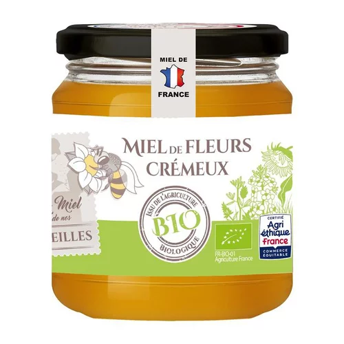 Pratique pour le jardin:Miel de Fleurs Crémeux pot en verre 375g