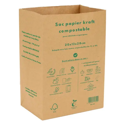 Pour compléter votre espace extérieur：Lot de 10 sacs kraft 10 litres coloris marron 70 g/m² - 20 x 13 x 18 cm