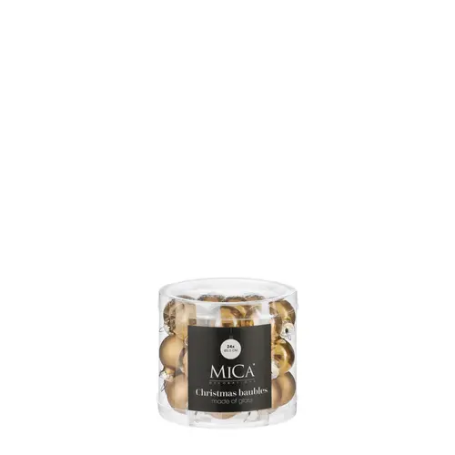 Malin au jardin:Boîte de 24 mini boules de Noël en verre or - Ø 2,5 cm