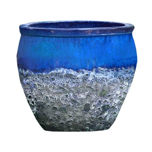 Côté végétal：Cuvier en grès émaillé old bleu Decolines Leon - Ø 40 x H 39 cm