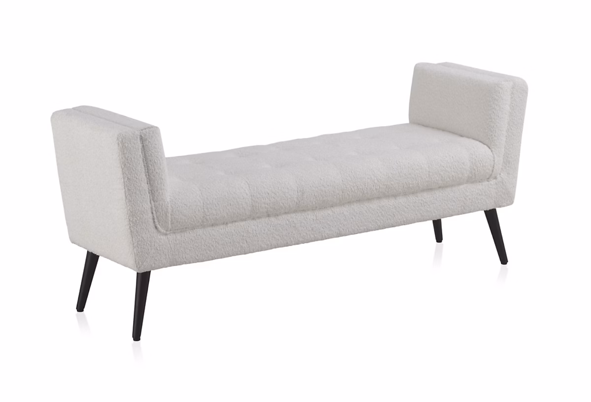 Banc recouvert de tissu blanc et pieds en bois noir – Réf. VCDEOHJFB1415006799