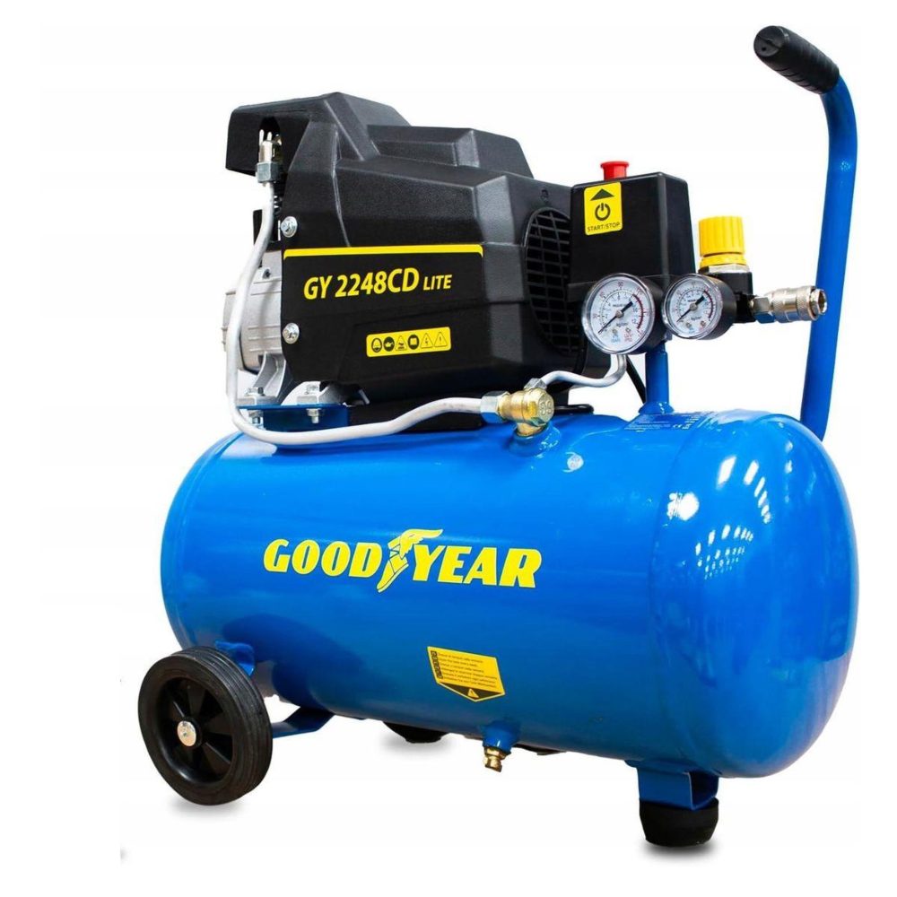 GOODYEAR Compresseur d'air 24 litres 8 bar 165l/min manomètres gonflage soufflage outils pneumatiques goodyear