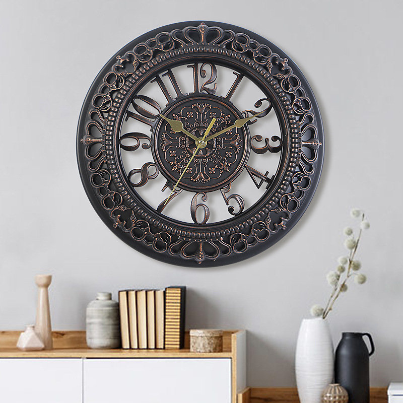 30.5 cm de diamètre | marron – Horloge murale rétro design vintage ronde cuisine Shabby chic sans bruit
