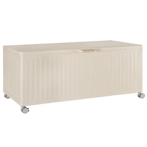Parfait au jardin:Coffre de rangement beige soie en aluminium et acier Bizzotto Ocean grand modèle - 182 x 89 x 70 cm