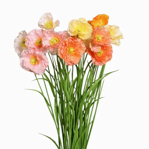 Bien pensé pour le jardin：Tige de pavot artificiel 3 fleurs colorées et herbe - 68 cm