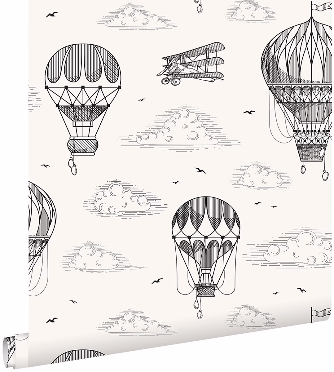 ESTAhome papier peint ballons à air chaud noir et blanc 50 × 900 cm