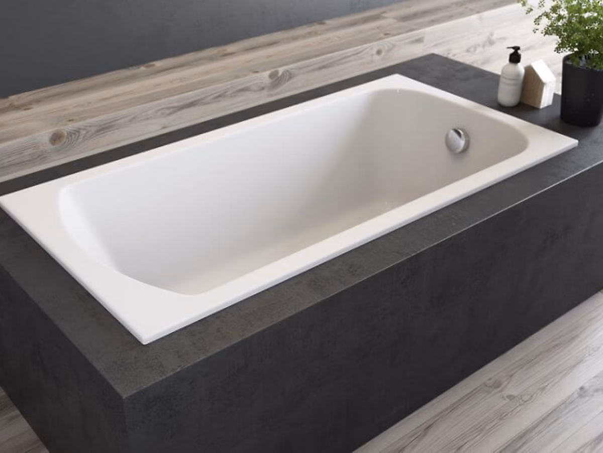 Baignoire rectangulaire 180 x 80 CLASSIC SLIM acrylique blanc + Habillage en polystyrène (4 cm) + Pieds + Vidage à chromé | Baignoire