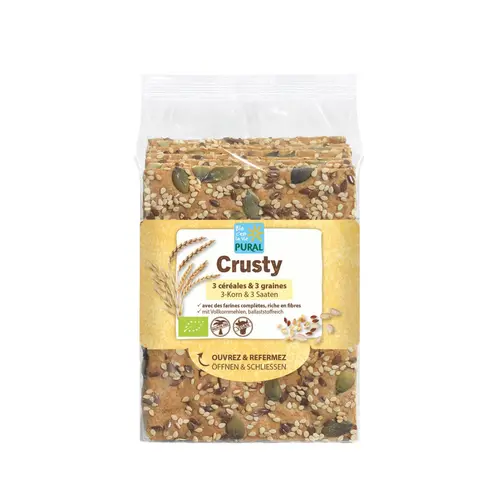 Pour tous jardins：Crusty bio aux 3 céréales et 3 graines Pural - 200 g