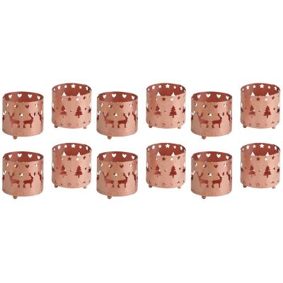 Photophore de Noël rond en métal cuivré (Lot de 12)