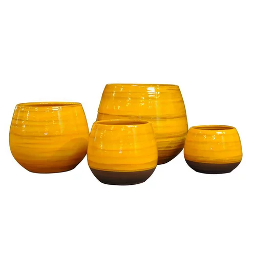 Le petit plus du jardin:Pot Cancale Ibiza Sunshine en terre cuite émaillée H 27 x Ø 25 cm