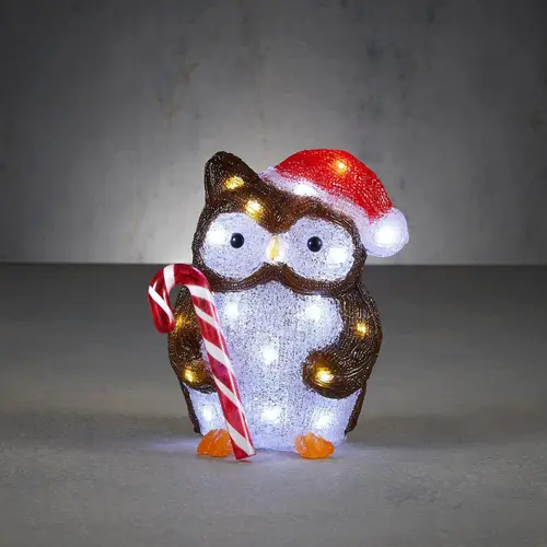 Bien pensé pour le jardin：Hibou lumineux 30 LED blanc sur piles - 23 cm