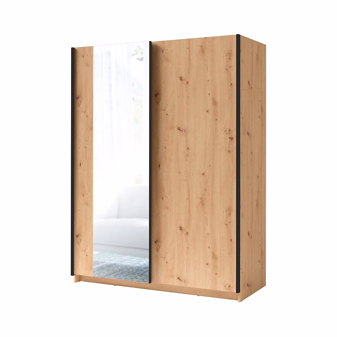 Armoire GOZU 181 cm avec 2 portes coulissantes et miroir Chene artisan – Réf. YBRMWDNHR3639906539