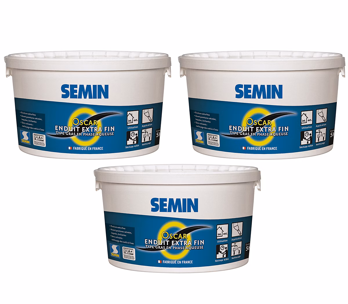 Enduit de Finition Extra Fin Semin Oscar – Prêt à l'Emploi, Intérieur/Extérieur, seau 5 kg, lot de 3