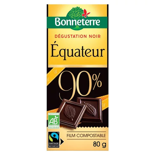 Sélection extérieure:Chocolat Dégustation noir Equateur 90% en tablette de 80 g