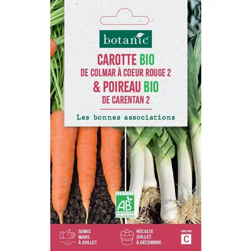 Pour donner du style au jardin:Mélange de graines carotte de colmar à coeur rouge bio et de poireau de carentan bio botanic® - graines à semer