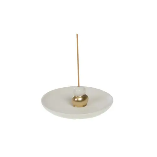 Utile pour l’extérieur:Porte-encens en céramique blanche et or Dorine - 13 x 4,5 x 12,5 cm