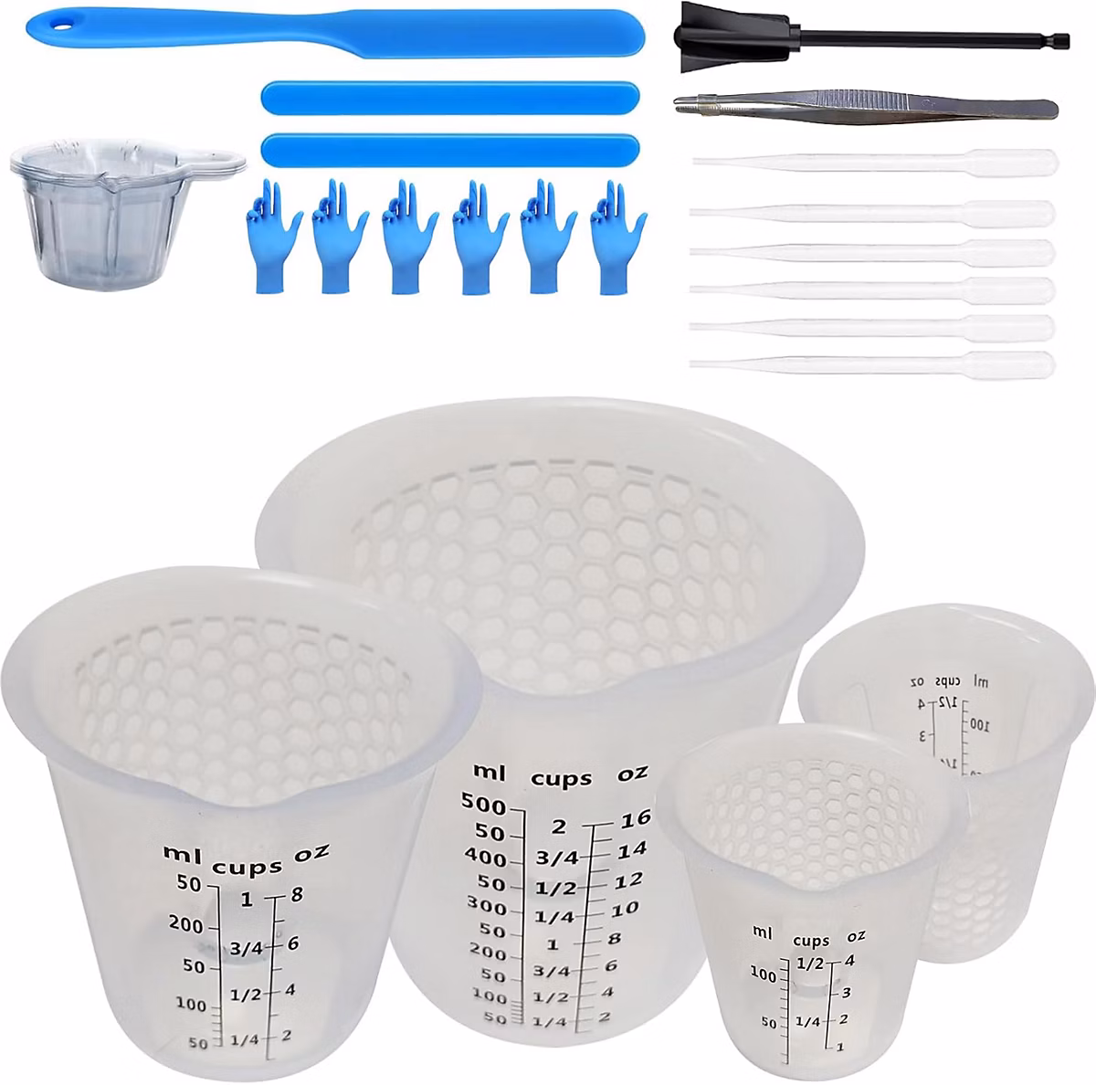 Outils du peintre – Ensemble Verres Doseurs Silicone Polyvalents 500/250/120 ml