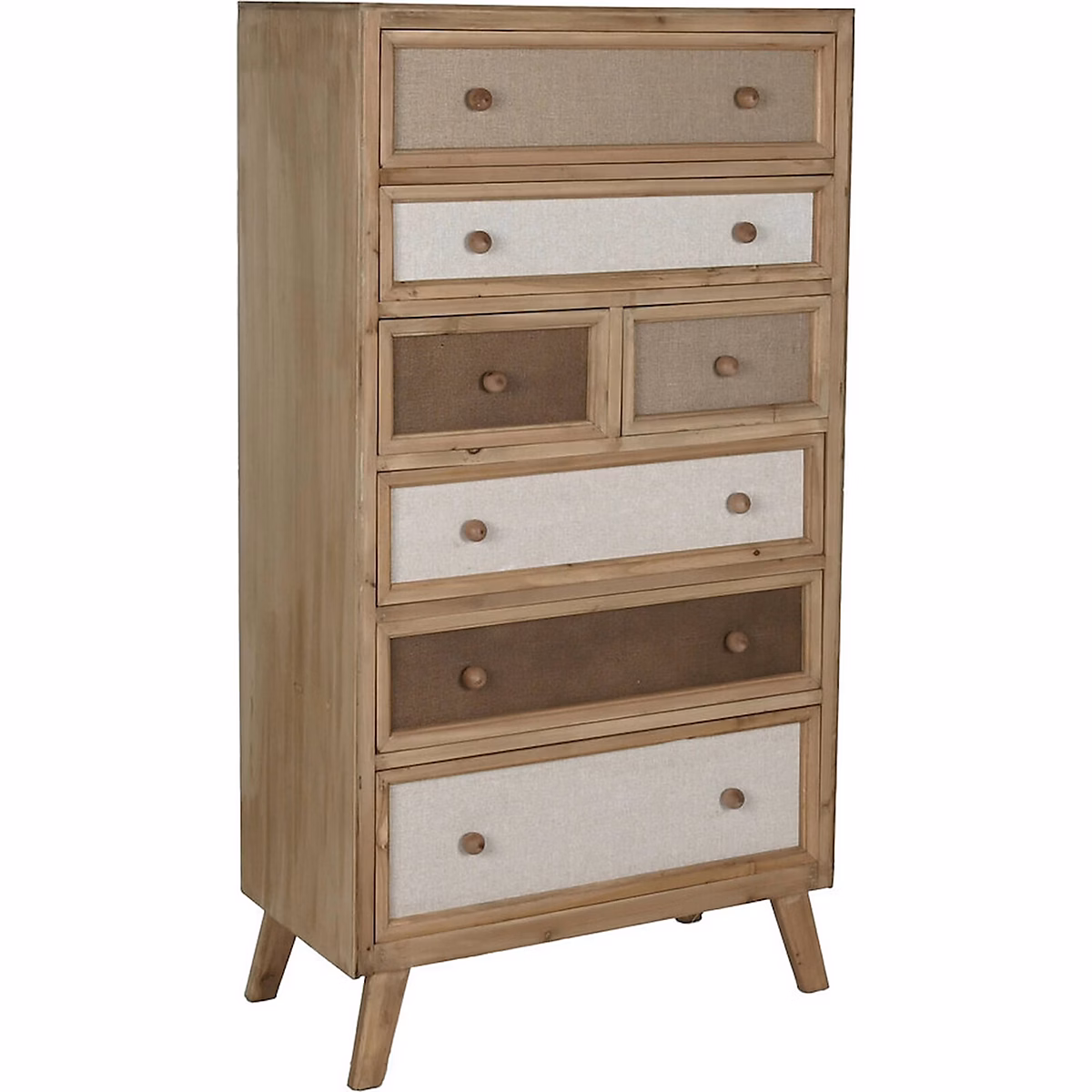 Commode élégante en lin et épicéa 75 × 35 × 138 cm Naturel bois et lin texturé