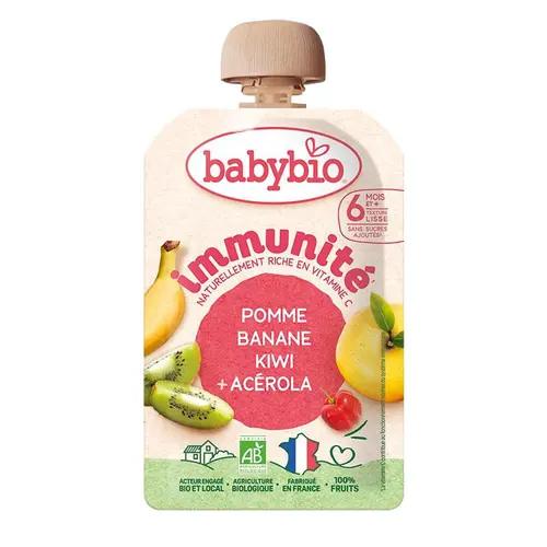 Univers jardin：Gourde de purée de fruits bio pomme banane kiwi acérola Babybio immunité - 100 g