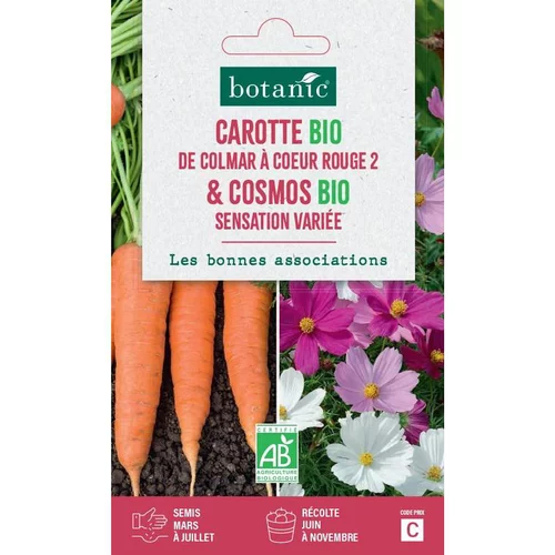 Moderne extérieur:Mélange de graines carotte colmar à coeur rouge bio et de cosmos sensation varie bio botanic® - graines à semer