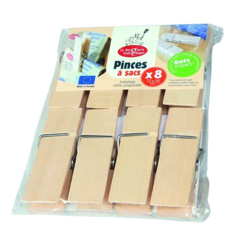 Conçu pour vos extérieurs：Pinces pour sac à vrac en bois de hêtre La Droguerie écologique - 8 pinces