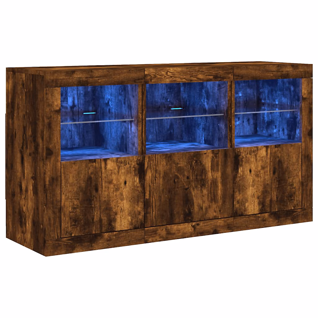 Buffet avec lumières LED chêne fumé 123 × 37 × 67 cm vidaXL
