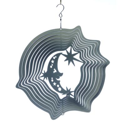 Mobile à vent lune & étoiles argent 30 cm (Grand modèle)