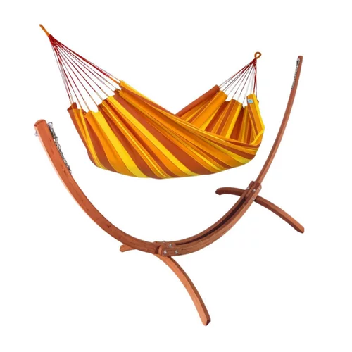 Adapté au jardin：Set support et hamac Weekend coloris orange Sunny en bois et polypropylène Jobek Hamacs - 350 x 125 x 136,5 cm