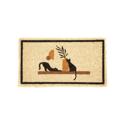 Maison & extérieur：Paillasson en fibre de coco motif 2 chats sur étagère - 72 x 40 cm