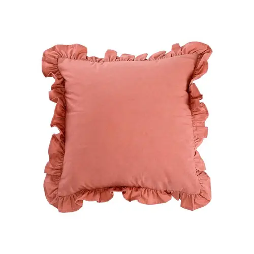 Jardin maison:Coussin volanté rose en coton - 45 x 45 cm