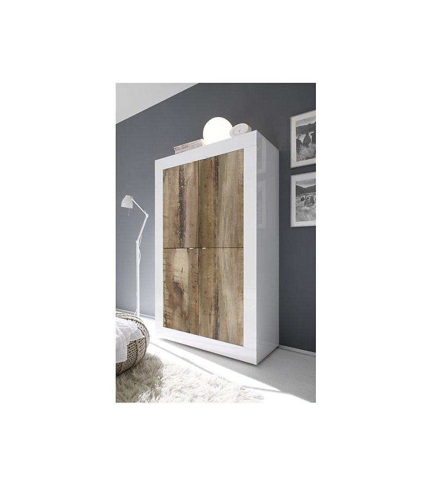 Argentier 4 portes BASIC finition blanc – chêne péro 102 × 163 cm