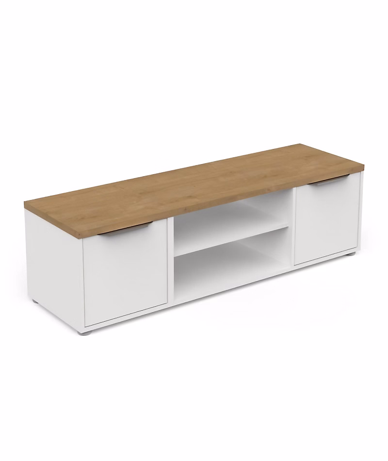 Banc TV ACCESS – 2 Portes + 1 Niche, Décor chene Hamilton et blanc, L 134, 8 x P 39,6 x H 39,1 cm, DEMEYERE