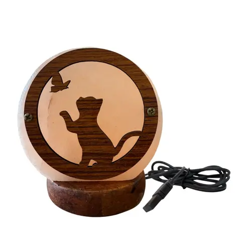 Pour créer votre espace extérieur:Lampe USB ronde en sel de l’Himalaya motif chat et papillon Idea for Project - 700 g