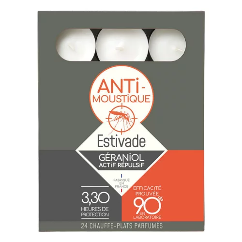 Moderne au jardin:Bougies chauffe-plat blanches antimoustique au géraniol Estivade - 24 pièces