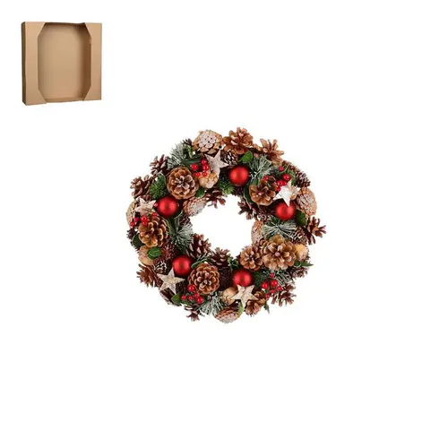 Pour profiter pleinement de l’extérieur:Couronne de sapin, pommes de pin naturelles et décorations colorées Roslyn - Ø 34 x H 9 cm