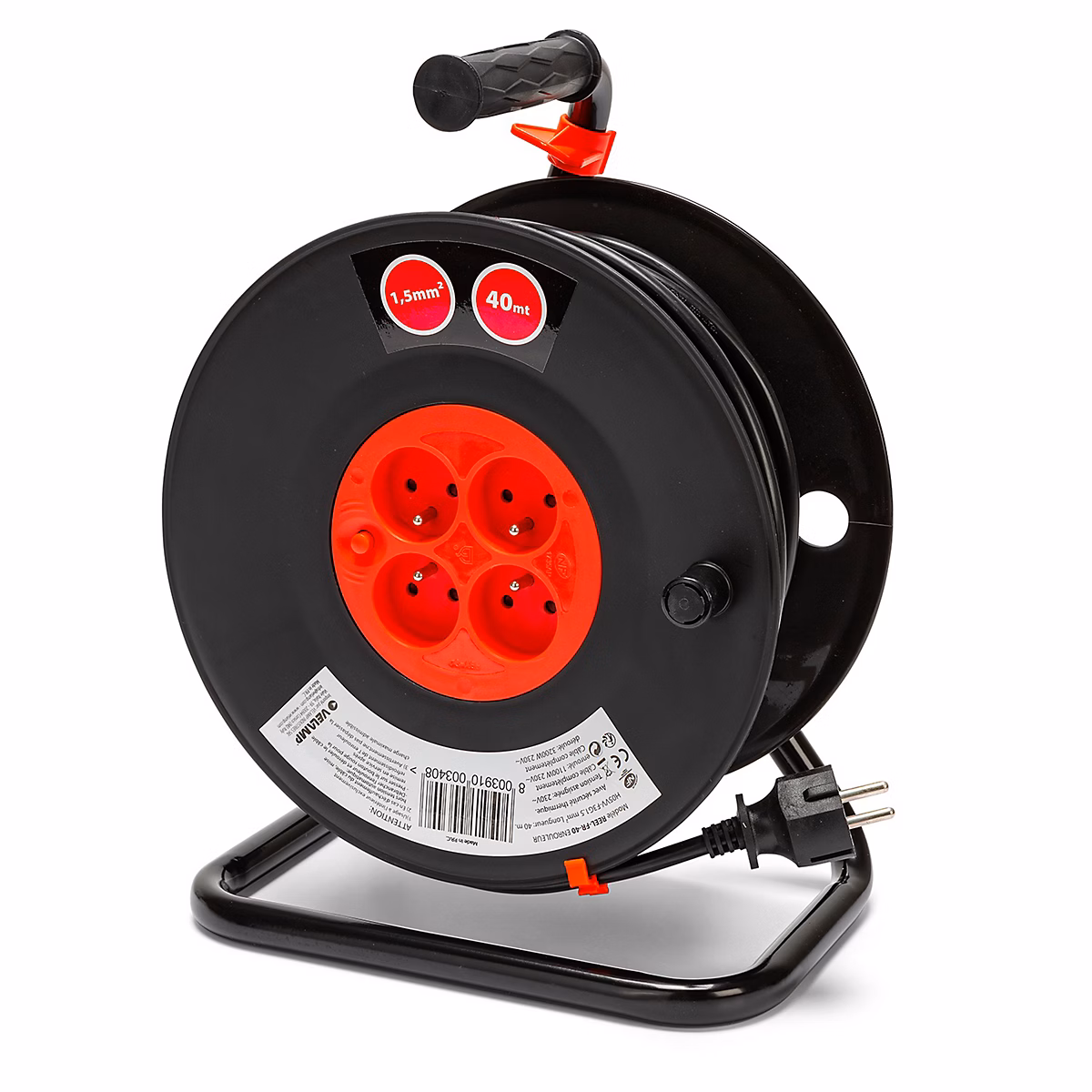 Enrouleur bricolage – 4 prises, 40 mètres, 3G1.5mm2, NF