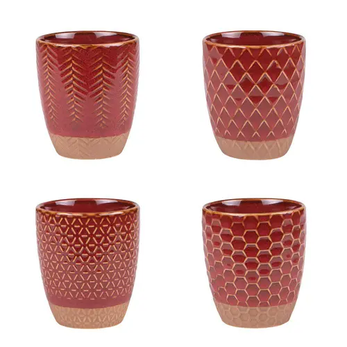 Jardin et maison:Coffret 4 gobelets en grès rouge Jaspe - 20 cl